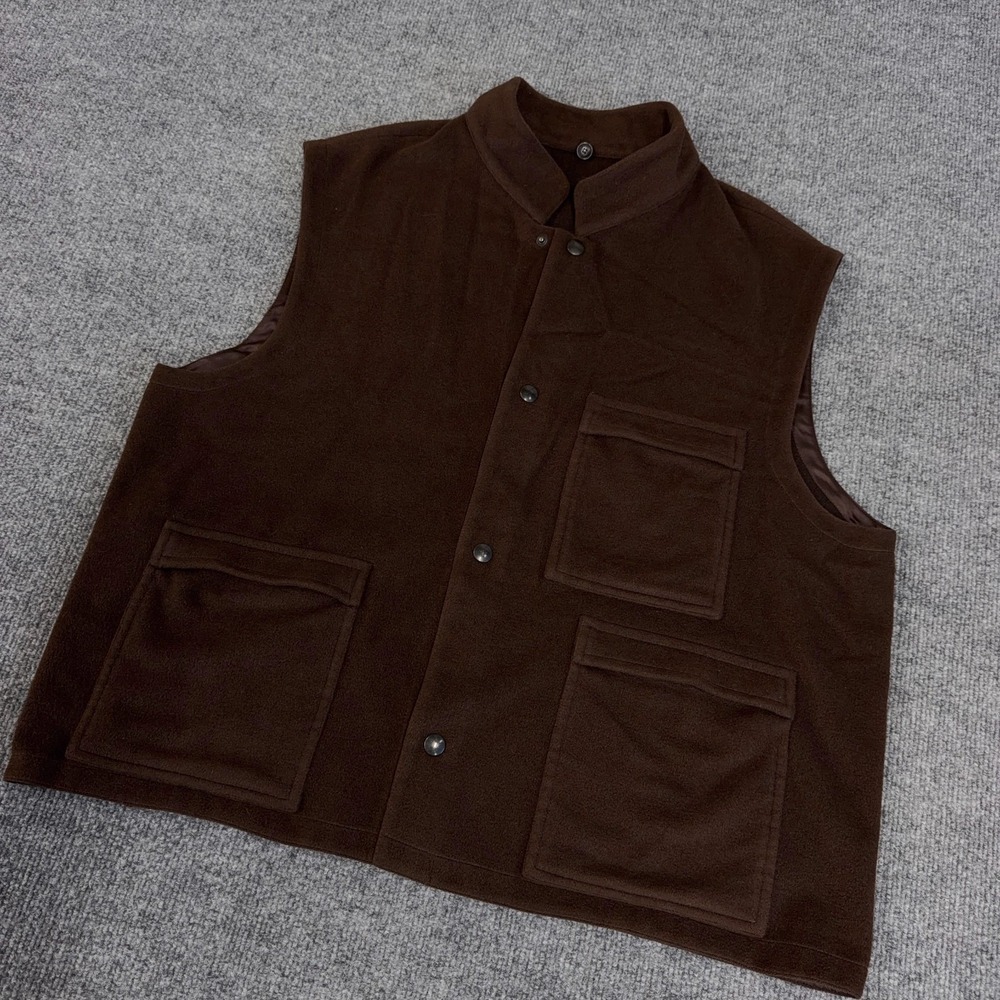Luciano Barbera Vest Men 44 (54 IT) Brown Wool Orylag Cashgora Snap Button Italy
